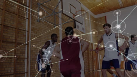 animación de la red de conexiones a través de un partido de baloncesto en el gimnasio