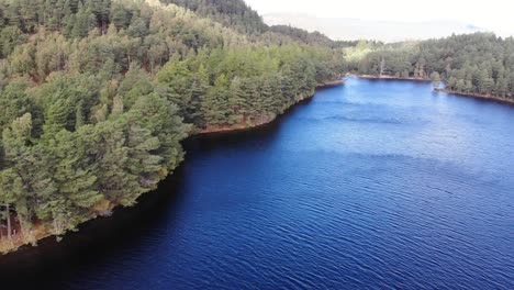 Loch-An-Eilein,-Umgeben-Von-Kiefern-Des-Rothiemurchus-Waldes