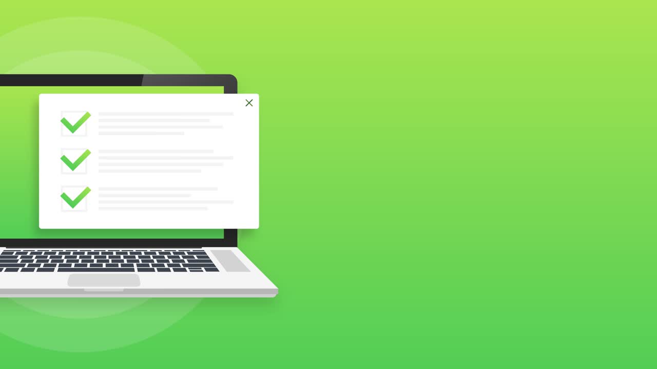lista de comprobación ventana del navegador. marca de verificación. marca blanca en la pantalla del portátil. elección, conceptos de encuesta. gráficos en movimiento
