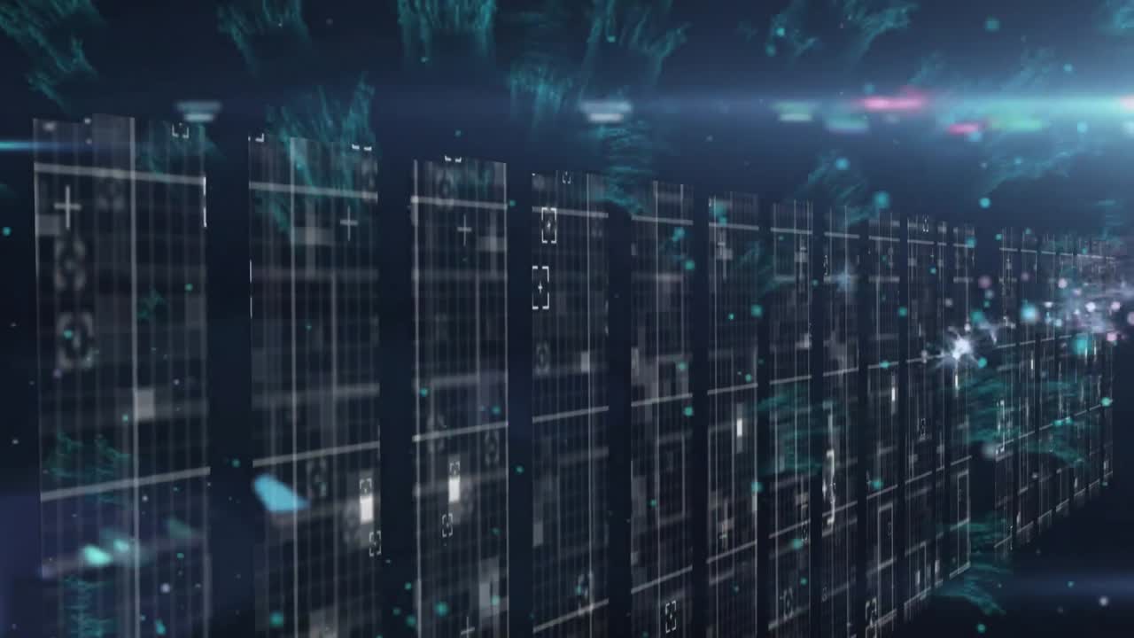 Fireworks exploding against data processing on blue background