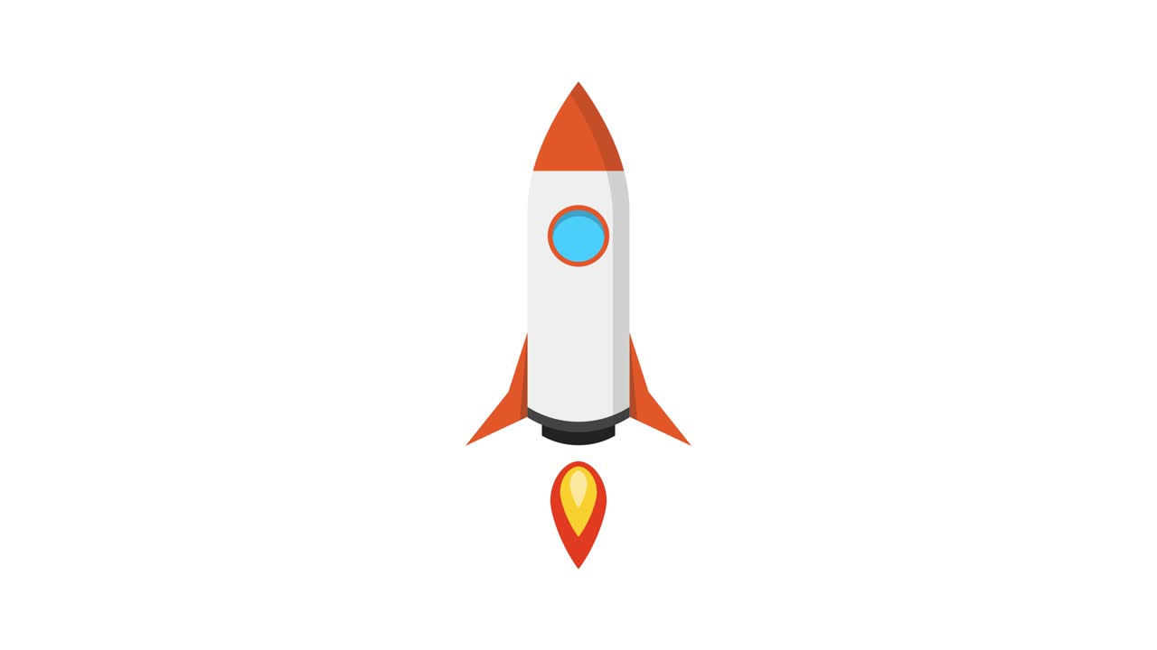 Cartoon rocket ship flying up on white background. Loop animation. 4K resolution.