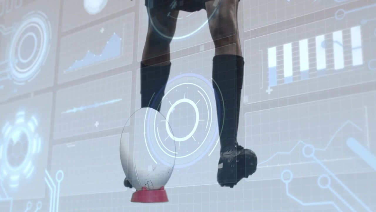 Vertical video: Player placing soccer ball on red tee, aligning and kicking with HUD guiding aim