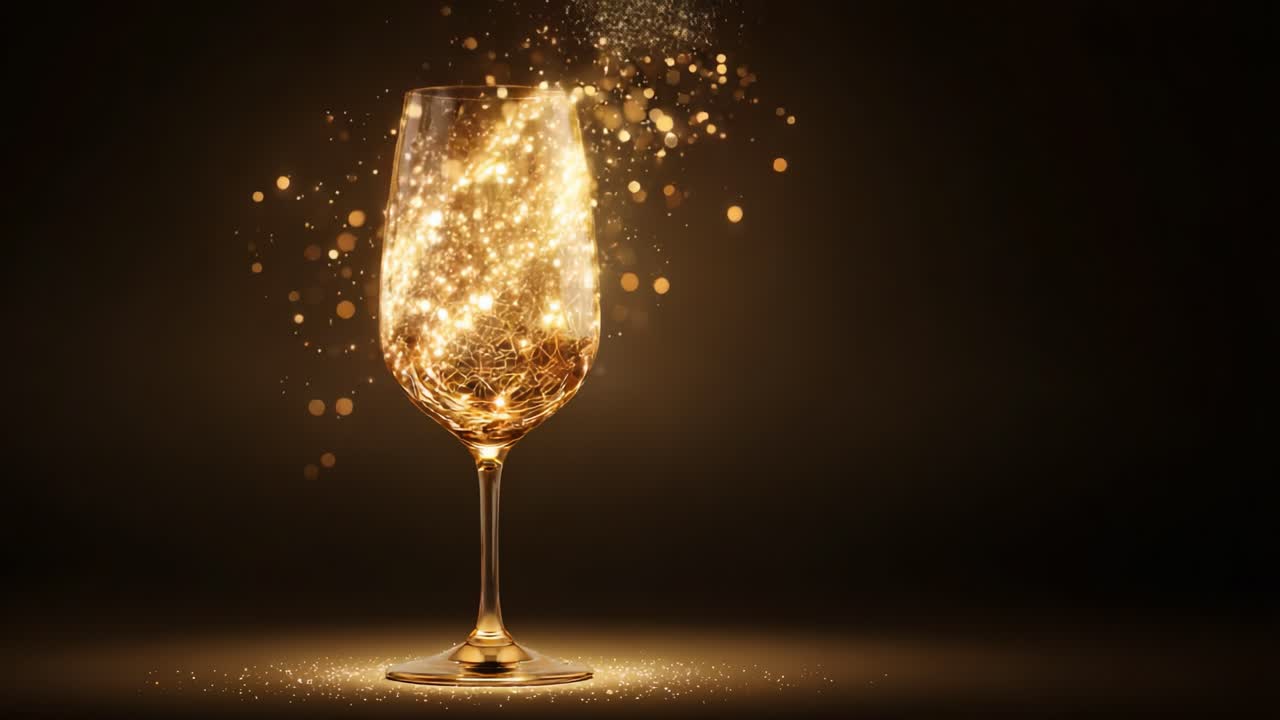 A Captivating Moment of Sparkling Elegance: Discovering the Enchantment Within a Glimmering Glass Filled with Twinkling Lights and Sparkles against a Dark Background