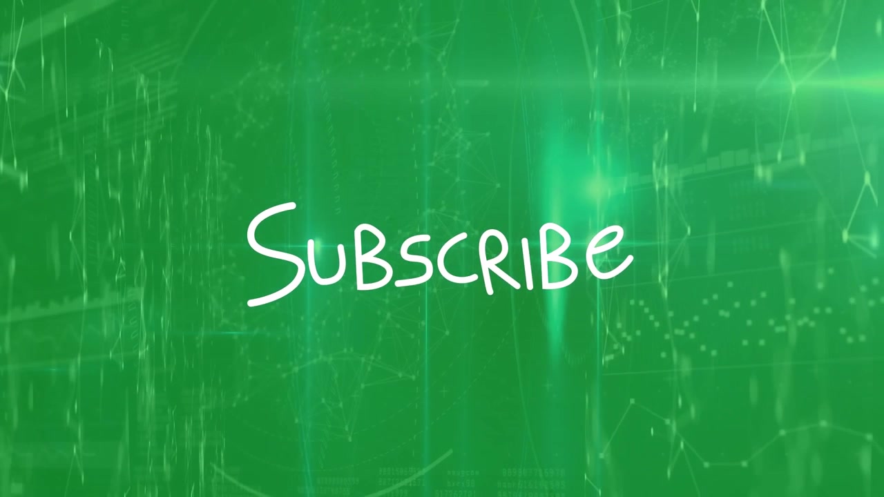 Animazione di un banner di testo 'Iscriviti' sopra una rete di connessioni su sfondo verde.