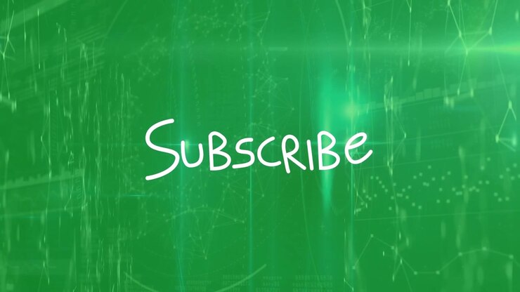 Animation of subscribe text banner over network of connections against green background
