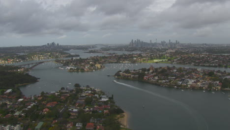 Hermoso-Paisaje-De-La-Ciudad-De-Port-Jackson,-Sydney,-Australia---Drone-Aéreo-Estableciendo-Vista