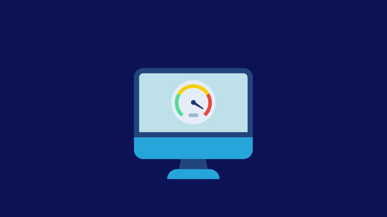 Internet speed test on computer icon animation isolated on blue background