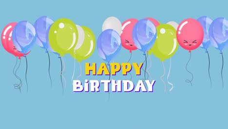 Animation-Von-Happy-Birthday-Texten-über-Bunten-Luftballons-Auf-Blauem-Hintergrund