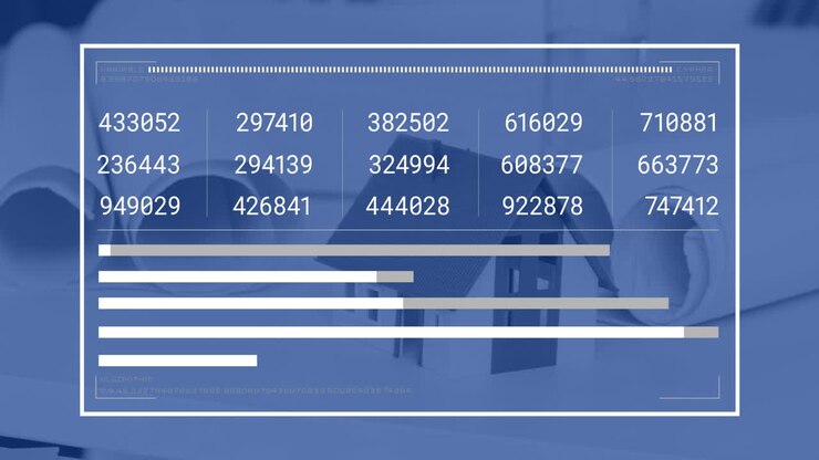 Animazione di elaborazione dati finanziari su una scrivania in ufficio