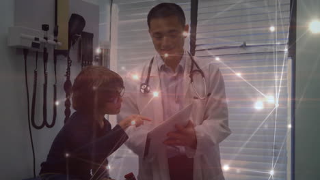 animación de la red de conexiones entre diversos médicos y niños pacientes en el hospital