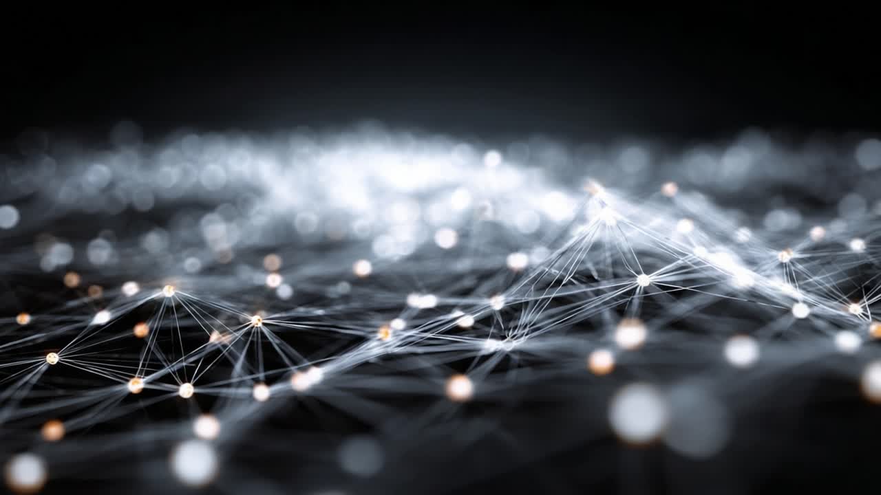 A Captivating Visual Journey through an Expansive Network of Dazzling Light Points and Intricate Lines, Evoking a Sense of Depth and Connectivity in a Darkened Background