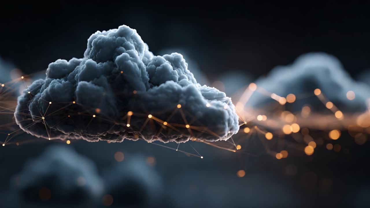 A Dynamic Representation of Clouds Illuminated by Glowing Particles, Capturing the Beauty of Nature's Electronic Aura and Connection to the Digital Realm