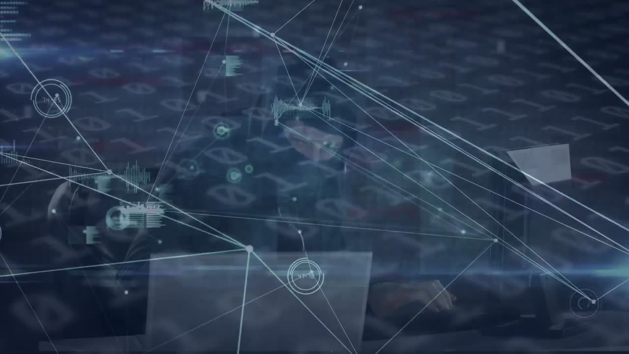 animación de la red de conexiones con números de codificación binaria que cambian