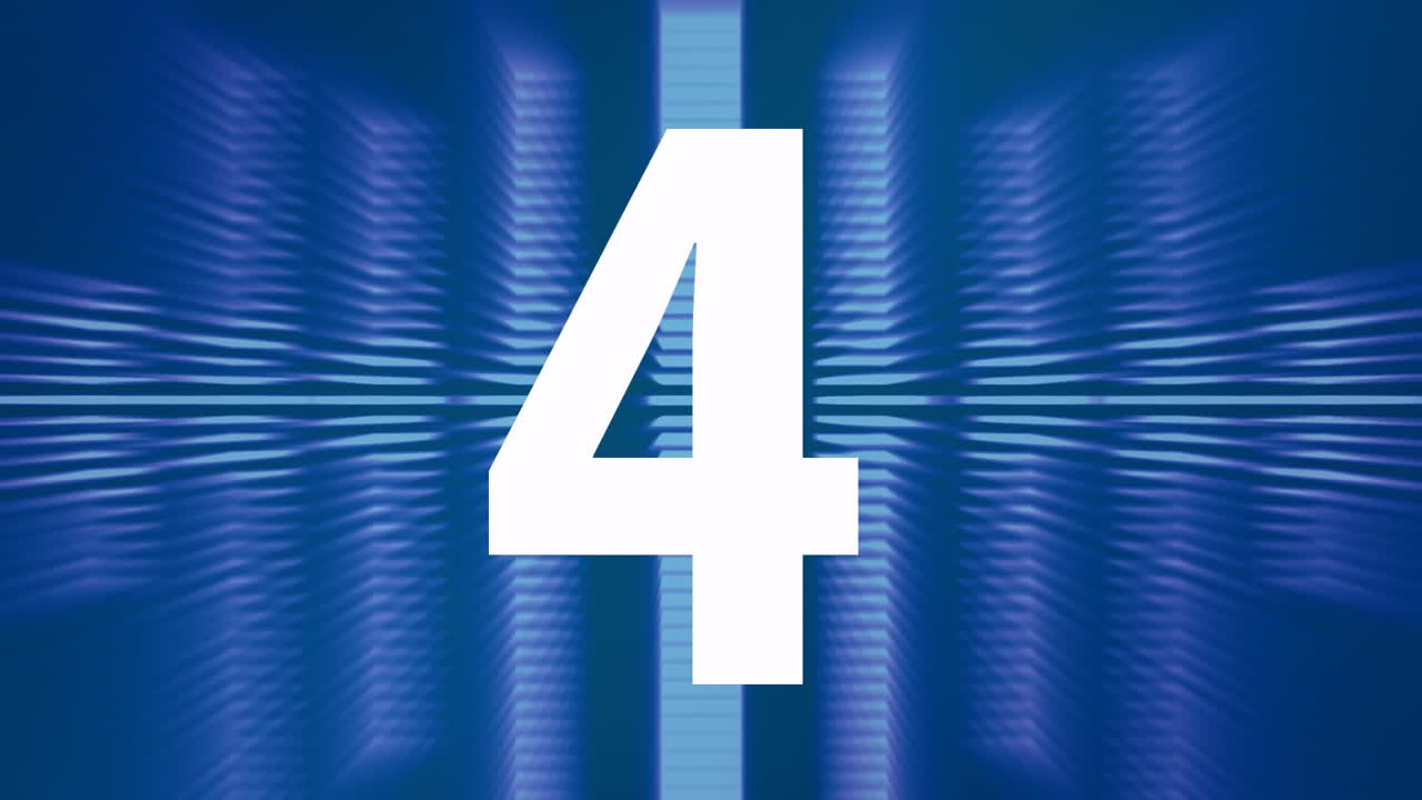 Numbers animation over blue abstract background with light patterns