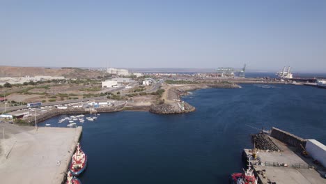 Aerial-Flying-Over-Moored-Ships-At-Port-Of-Sines-In-Portugal