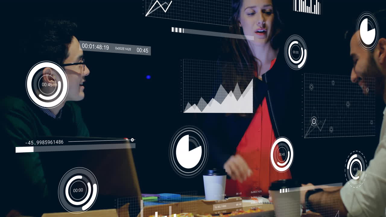 animación del procesamiento de datos sobre diversas personas de negocios en la oficina