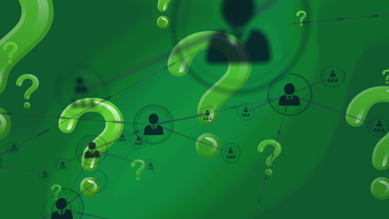 animación de la red de conexiones sobre peculiares en fondo verde