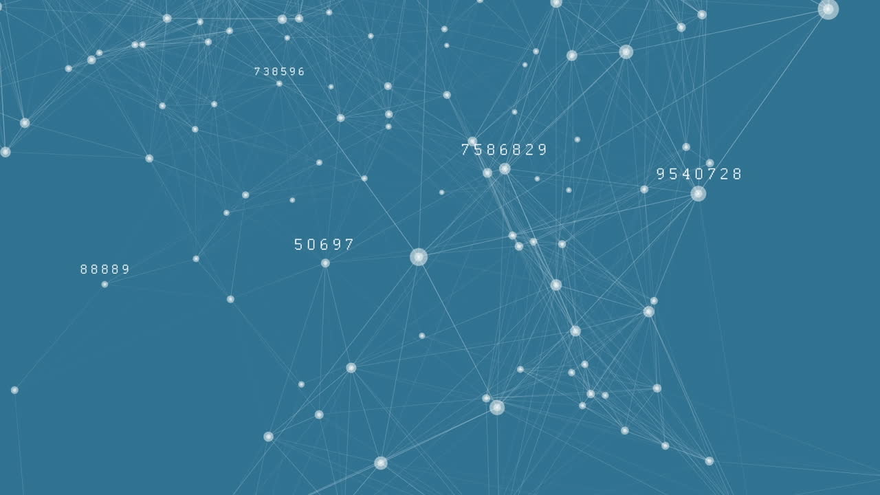 Animation of network of connections with burning paper on blue background
