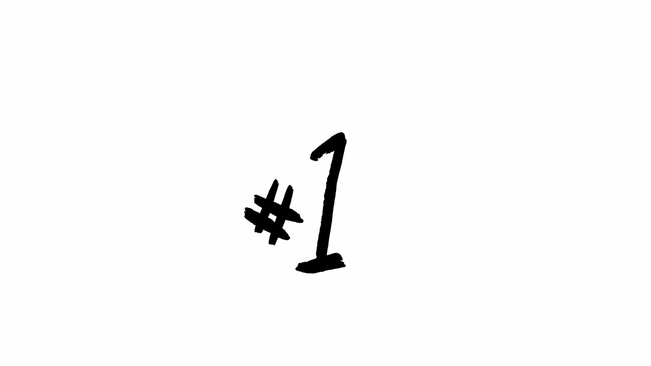 Handwritten Black Hashtag Number One on White Background