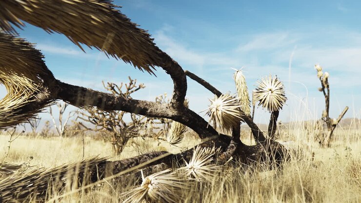 Arid area with fallen trees due to global warming