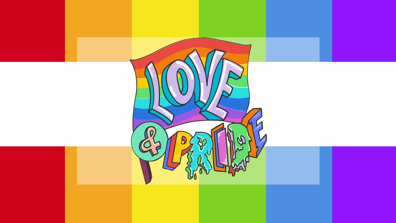사랑의 자부심: 레인보우 배경 위의 lgbtq 텍스트