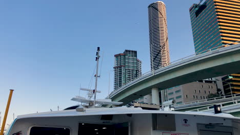 Brisbane-City-Cat-view-from-stern-of-buildings-early-morning