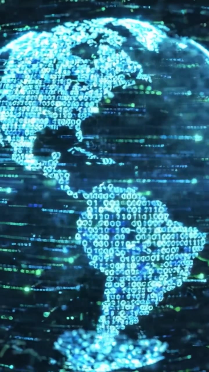 An Immersive Visual Journey into the Digital World: Exploring Binary Code Representation of the Earth through Dynamic Data Patterns and Colorful Graphics