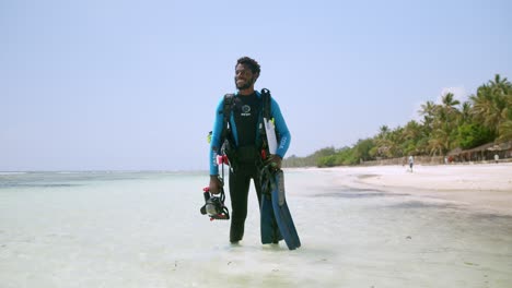 portrait of scuba diver smiling after successful underwater operation