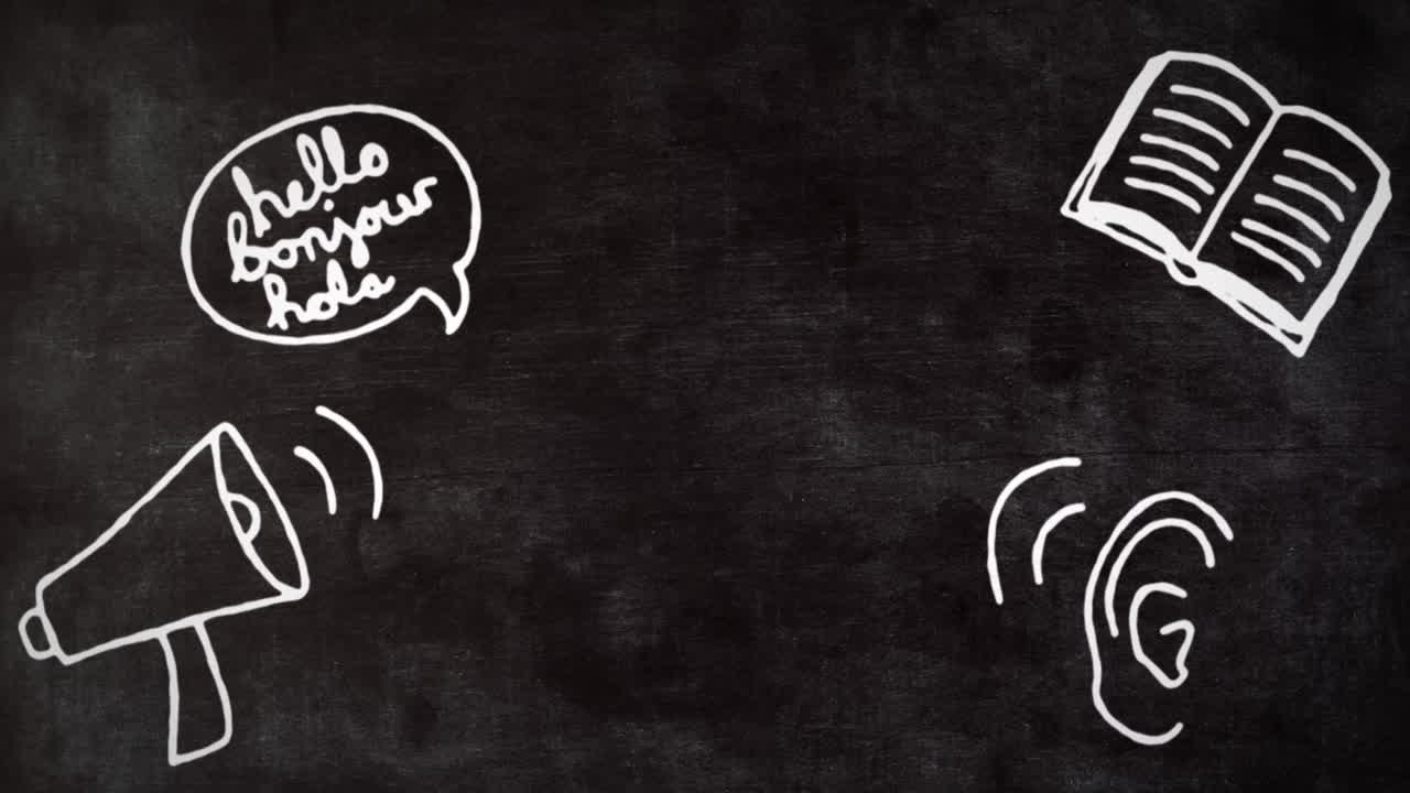 Animation of school pictograms on a black background