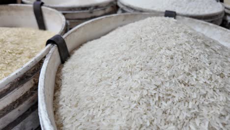 white rice in a market container