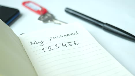 insecure password written in notebook