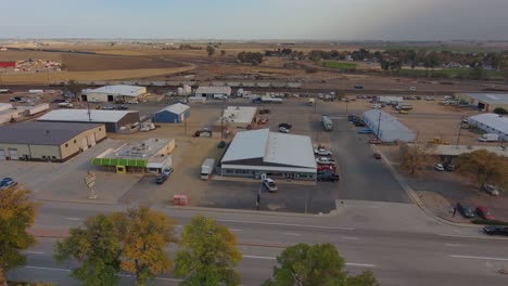 an industrial park in a small community next to the railroad tracks established as a high right orbit