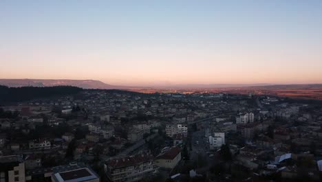 Aerial-shot-of-Veliki-Preslav,-Bulgaria-at-sunset