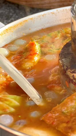 sopa tailandesa hirviendo con verduras y especias