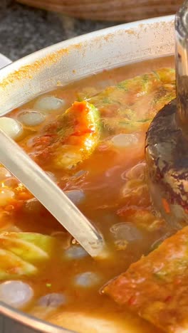 simmering thai soup with vegetables and spices