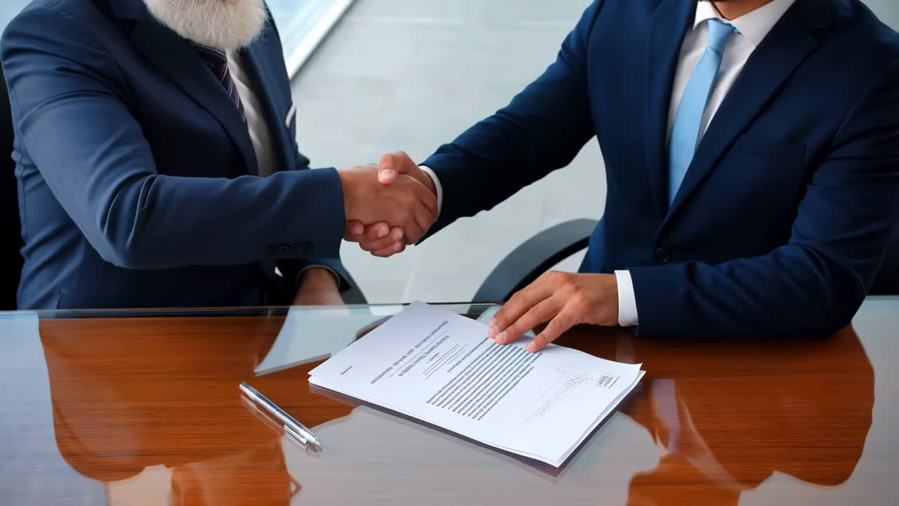 Two Businessmen Shaking Hands Over a Contract