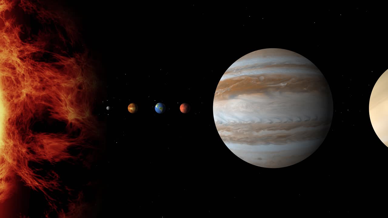 viaje animado a través de los planetas y el sol