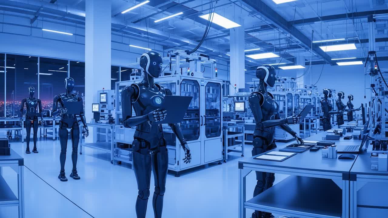 Innovative Robotics in a High-Tech Manufacturing Facility: Advanced Automation and Intelligent Systems Enhance Productivity in Modern Industrial Environments