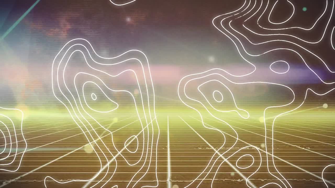 animación digital de la topografía a través de la red de conexiones contra la red de rejilla amarilla