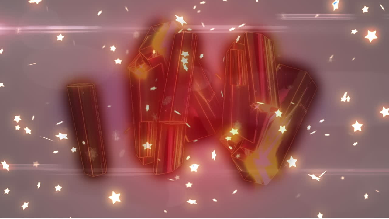 움직이는 금속 금 클러스터와 분홍색 빛 위에 떨어지는 반 ⁇ 이는 별의 애니메이션