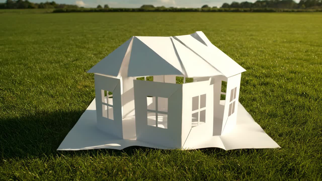 Paper house in a field