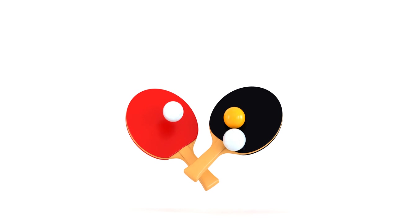 Animazione 3D di racchette e palline da ping pong