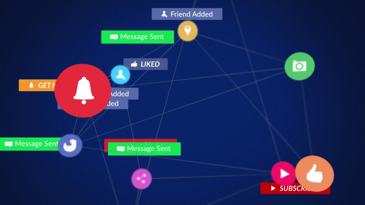 파란색 배경 위의 미디어 아이콘의 애니메이션