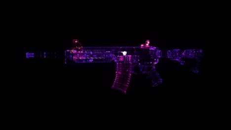 automatic rifle rgb hologram wireframe. nice 3d animation on a black background with a seamless loop for futuristics projects