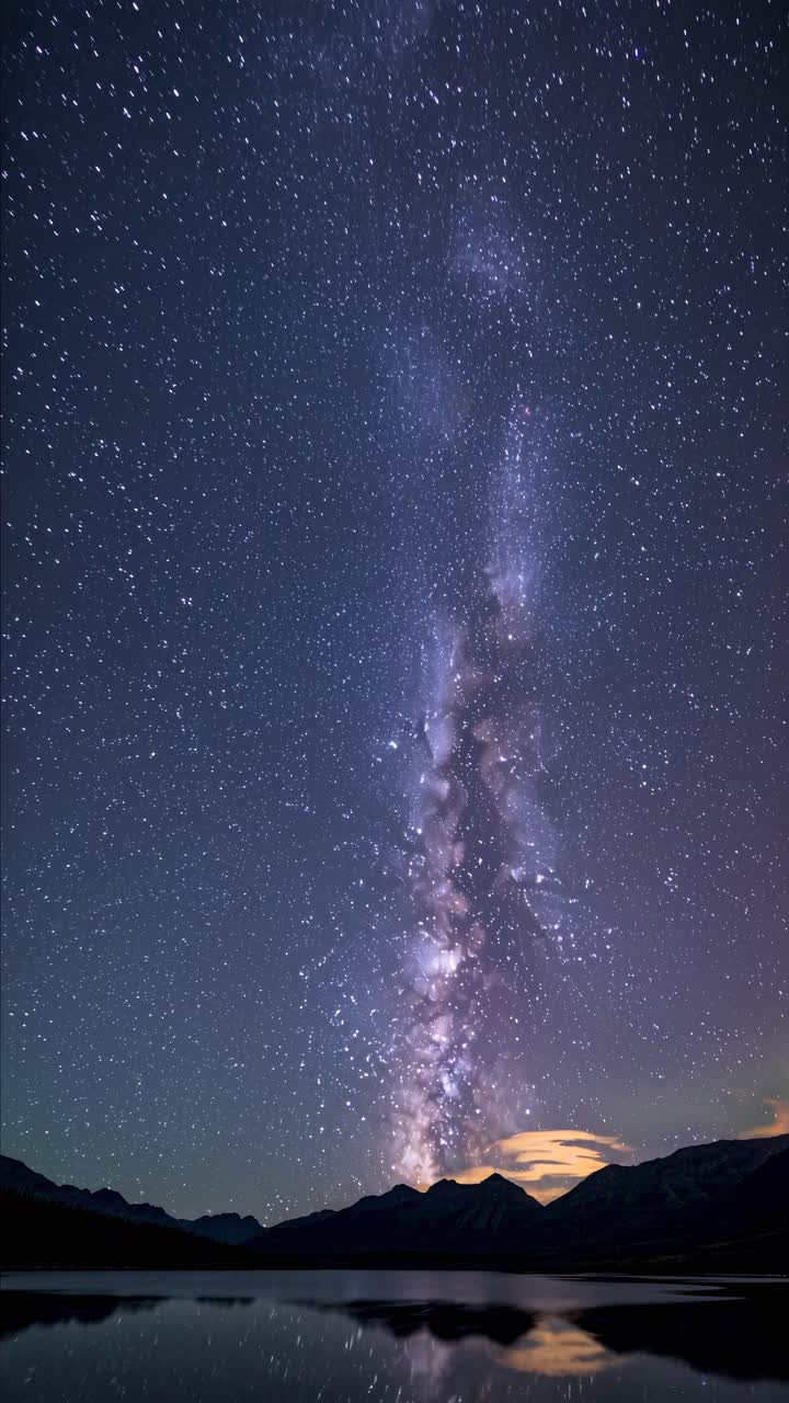A mesmerizing vertical shot of the Milky Way over mountains and a lake, perfect for a tranquil night