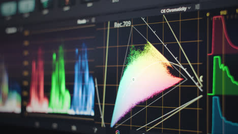 video editing color correction program interface on computer monitor