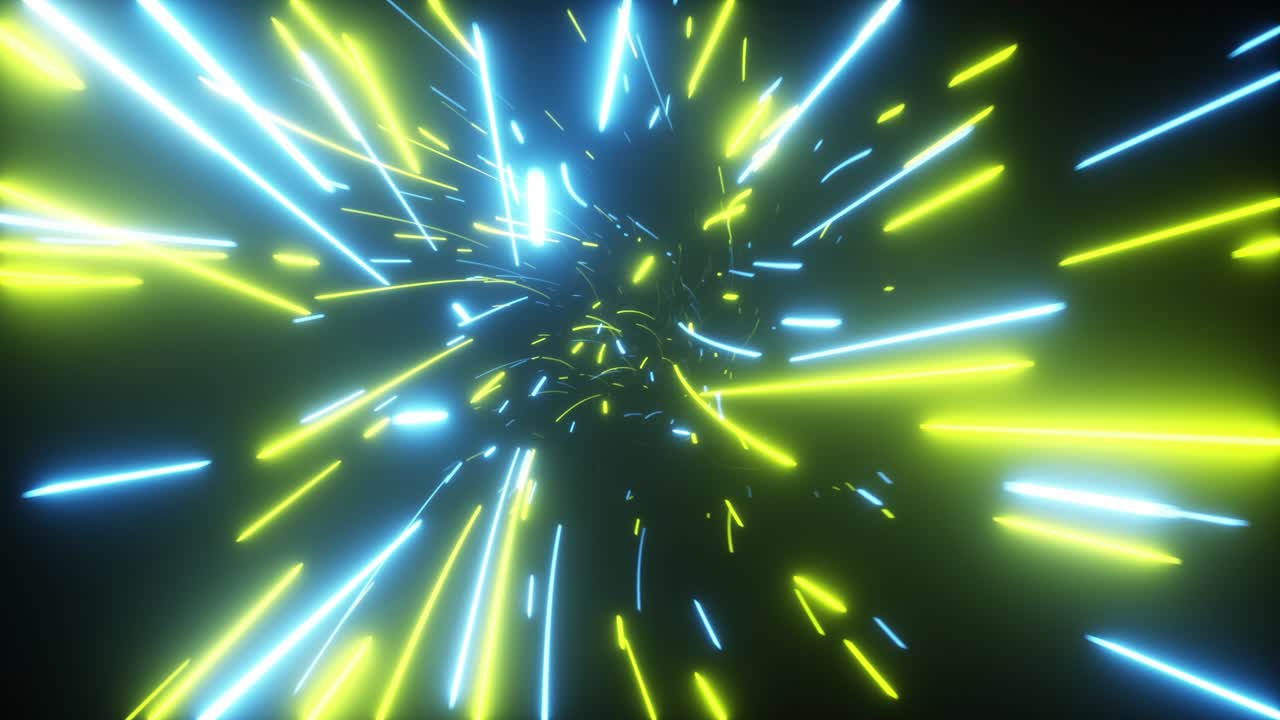 Flying in an abstract bright neon technology tunnel