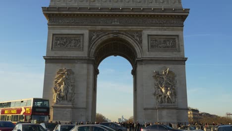 france sunset time paris city famous triumphal arch traffic circle front panorama 4k