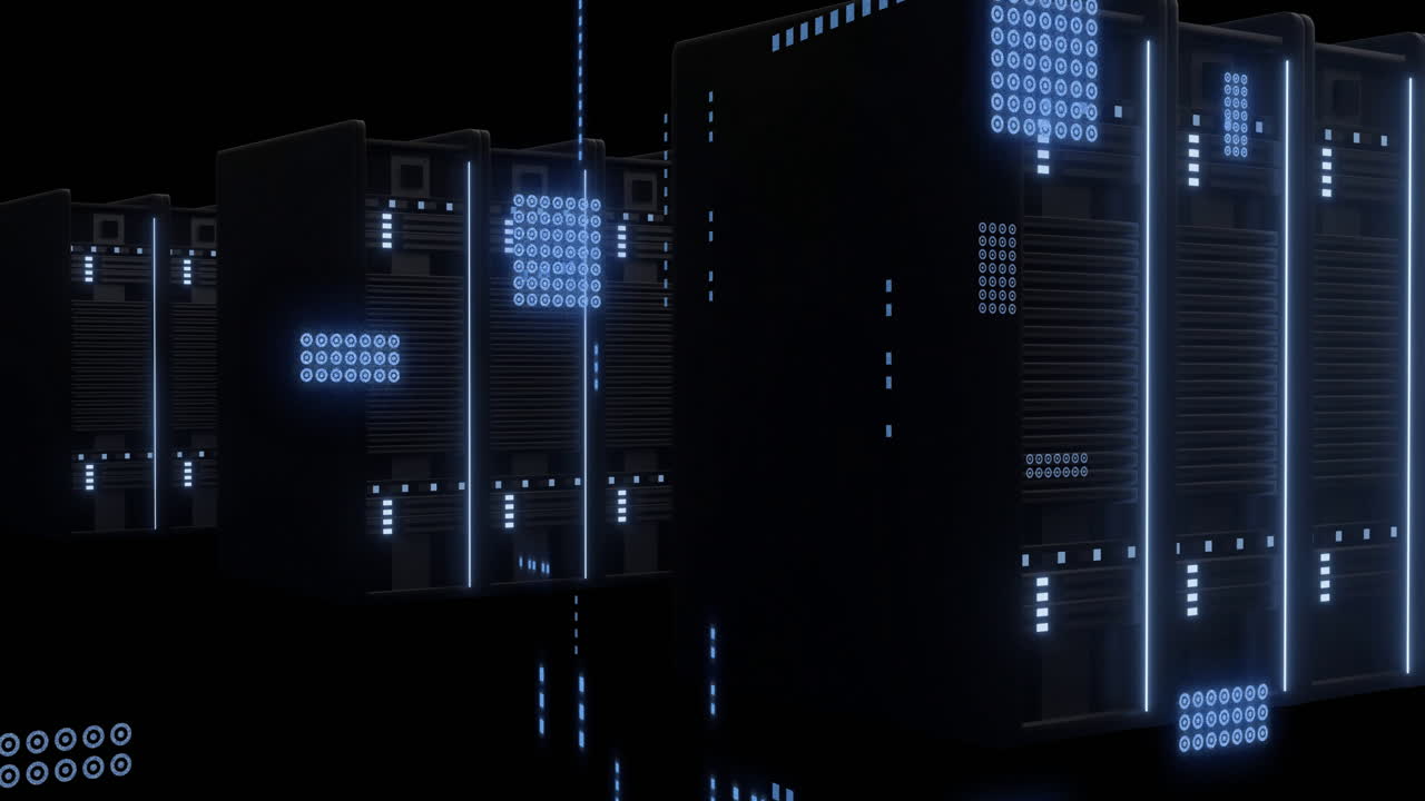 Animation of circuit board and digital data processing over computer servers