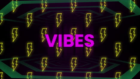 animation of vibes text over falling lightning on black background